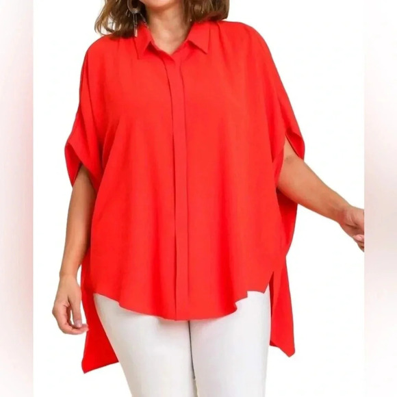Umgee Tomato Red high low tonic oversized top - Picture 1 of 7